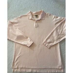 LL Bean Mens Long Sleeve Pink Polo Shirt M Regular Cotton Casual Golf